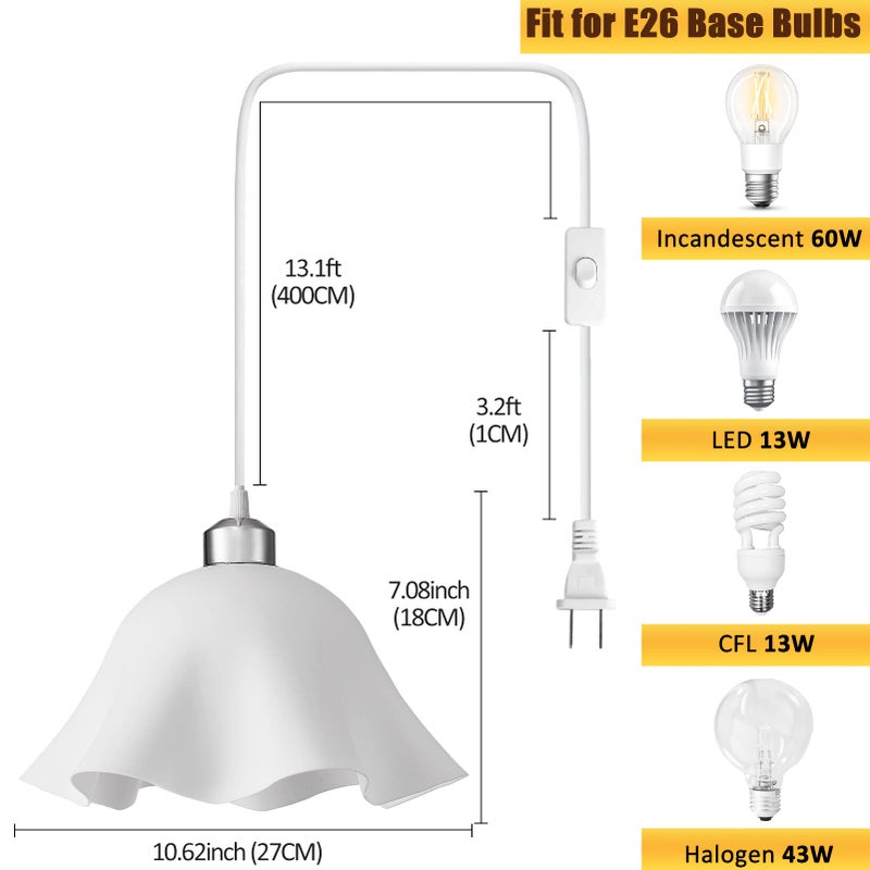 OmiSun Plug in Pendant Light, 2 Pack Hanging Lights with Plug in Cord, Hanging Lamp with15Ft Cord, On/Off Switch, Frosted Plastic White Shade, Plug in Hanging Ceiling Lights for Bedroom, Living Room - Image 4