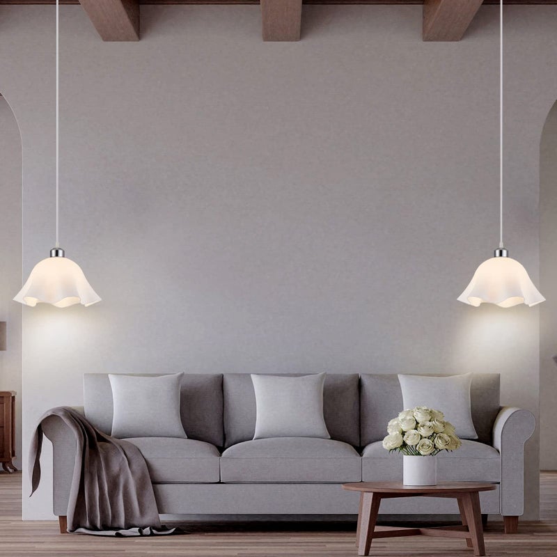 OmiSun Plug in Pendant Light, 2 Pack Hanging Lights with Plug in Cord, Hanging Lamp with15Ft Cord, On/Off Switch, Frosted Plastic White Shade, Plug in Hanging Ceiling Lights for Bedroom, Living Room - Image 3