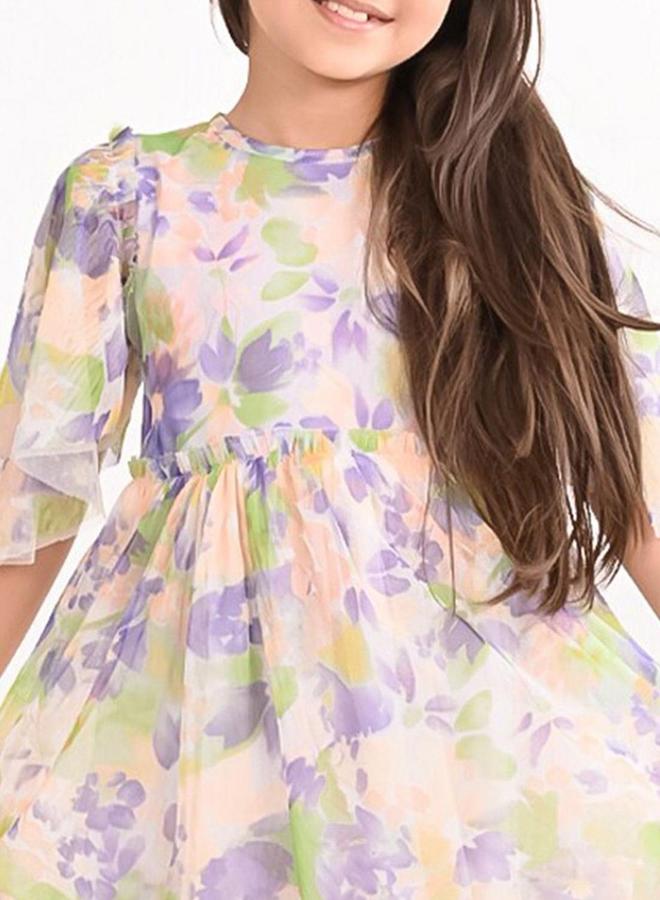 Bonkids Girl's Multicolour 100% Cotton Printed Regular Fit Dress - Image 2