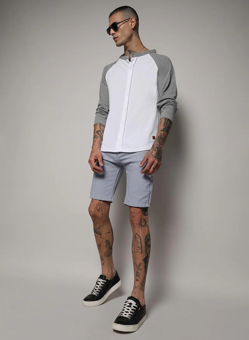 Campus Sutra Men's White & Grey Raglan Shirt