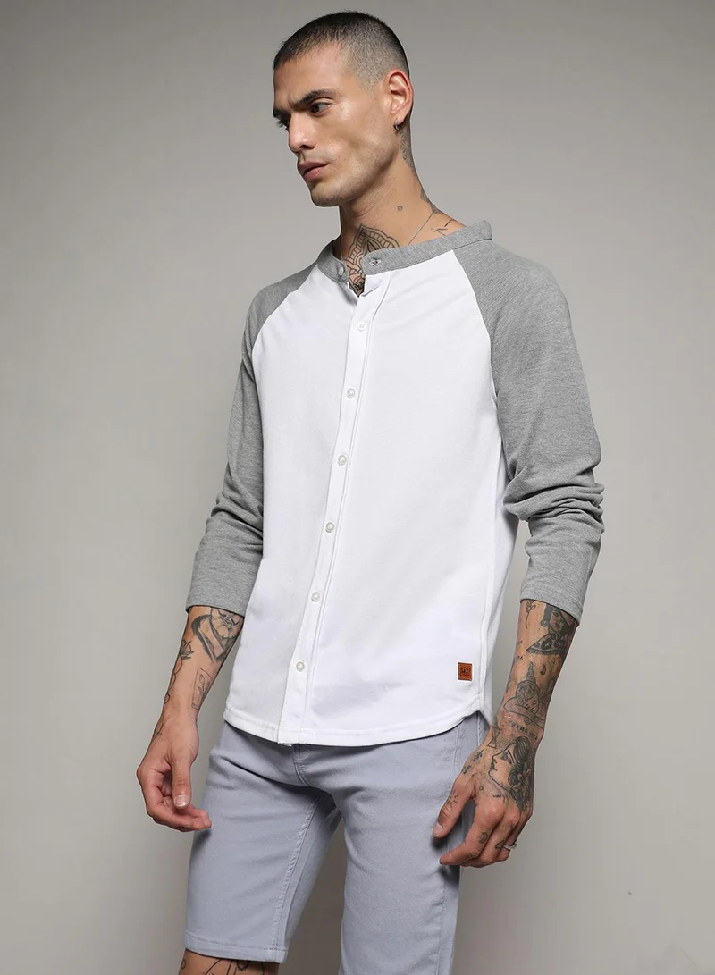 Campus Sutra Men's White & Grey Raglan Shirt