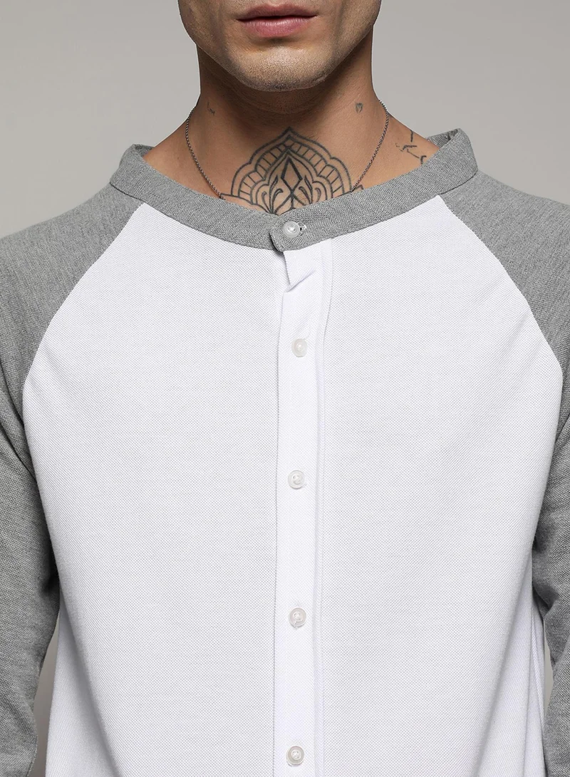 Campus Sutra Men's White & Grey Raglan Shirt
