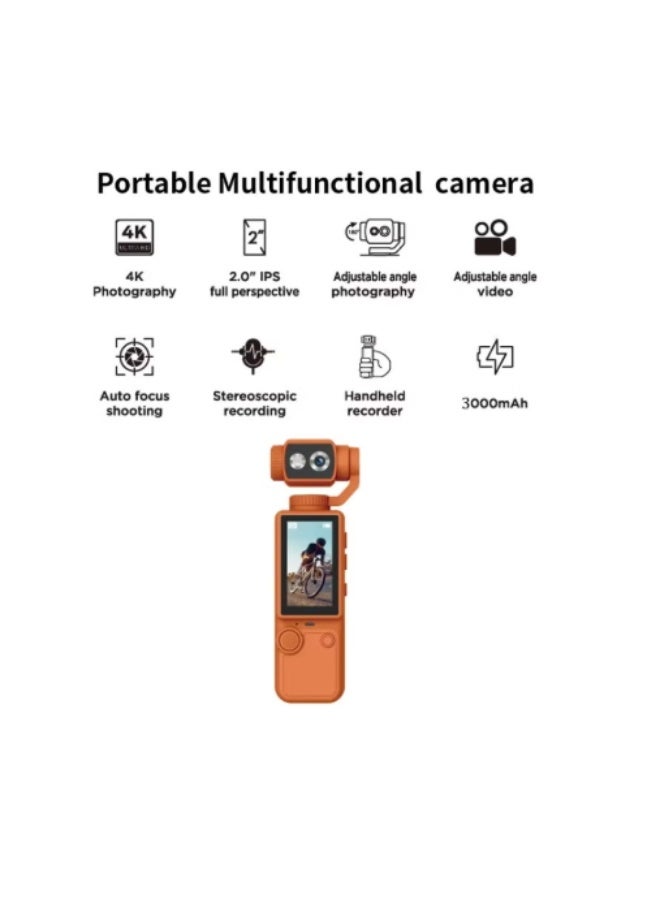كاميرا بدقة 4K Ultra HD مزودة بحامل تثبيت (Gimbal) قابل للتعديل بزاوية 180 درجة، وشاشة IPS مقاس 2 بوصة، وبطارية بسعة 3000 مللي أمبير؛ مثالية لتدوين الفيديو (Vlogging)، وتوثيق الرحلات، ومغامرات الهواء الطلق. - Image 3
