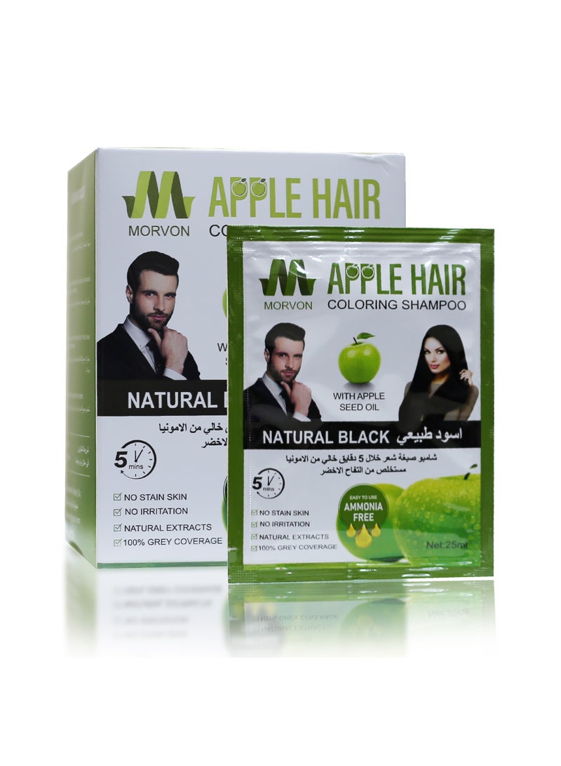 MORVON Natural Black Hair Dye Shampoo, Ammonia-Free, Green Apple Extract, 25ml Sachets - Image 2