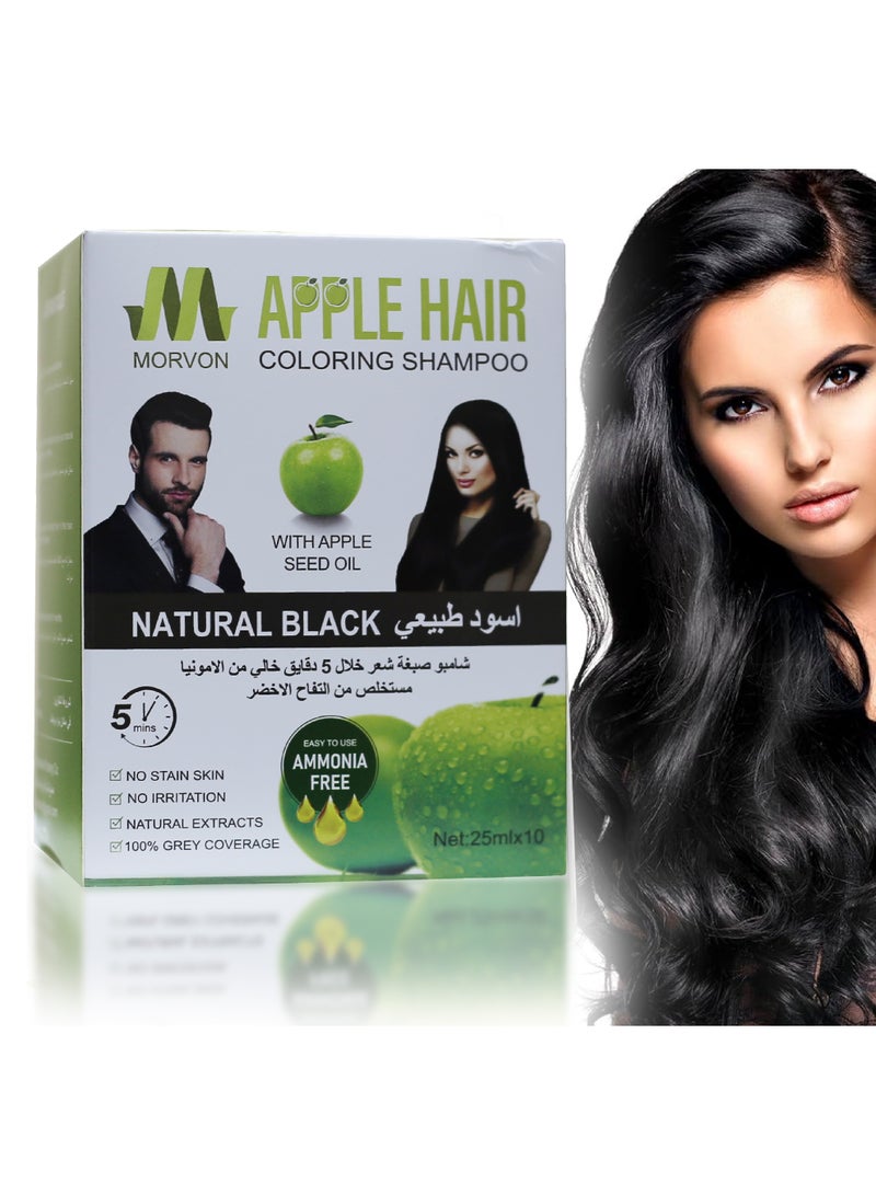 MORVON Natural Black Hair Dye Shampoo, Ammonia-Free, Green Apple Extract, 25ml Sachets - Image 3
