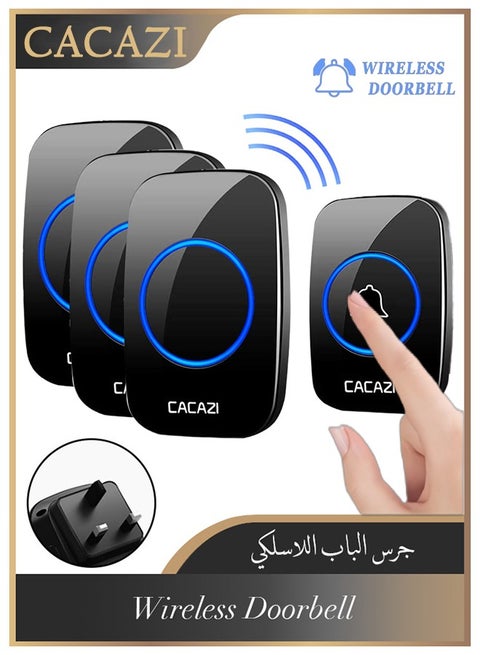 Waterproof Wireless Doorbell with UK Plug, LED Flash, Over 1000 Feet Range, 60 Sounds and 5 Levels of Volume, Cordless Doorbell for Home, Office, Apartment, Hotel, Warehouse and Anti-Theft, Black