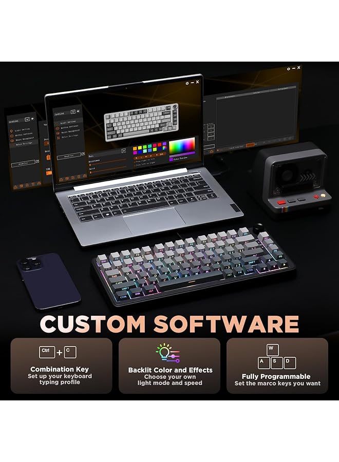 YUNZII B75 Mechanical Wired Keyboard 75% Hot Swap With Knob Rgb Backlit Gasket Gaming Keyboard With Double Shot Pbt Keycaps Cherry Profile Win/Mac (Gradient Black Milk V2 Linear Switch)  - Image 4