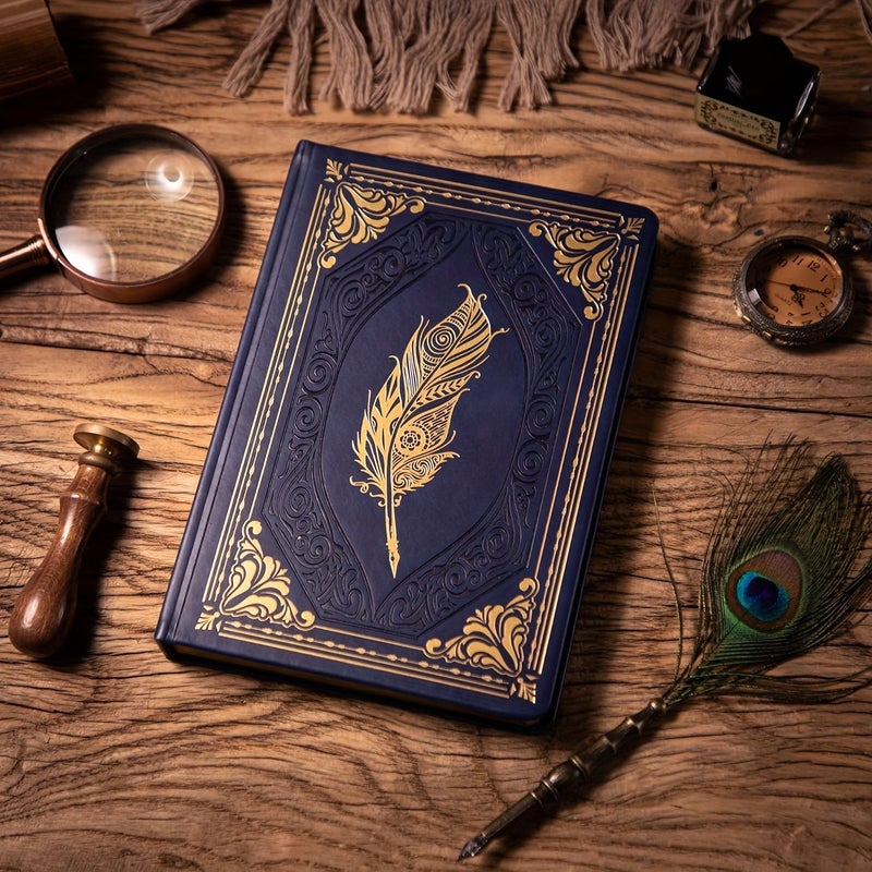 مفكرة مجلدة باللون الأرجواني بتصميم عتيق، غلاف من الجلد الصناعي، 320 صفحة بحاشية ذهبية، ورق سميك 160 جرام للمتر المربع، غلاف صلب مقاس A5 للكتابة والسفر والعمل والمدرسة والمدرسة، مقاس 5.7 × 8.4 بوصة، هدية للرجال والنساء. - Image 1