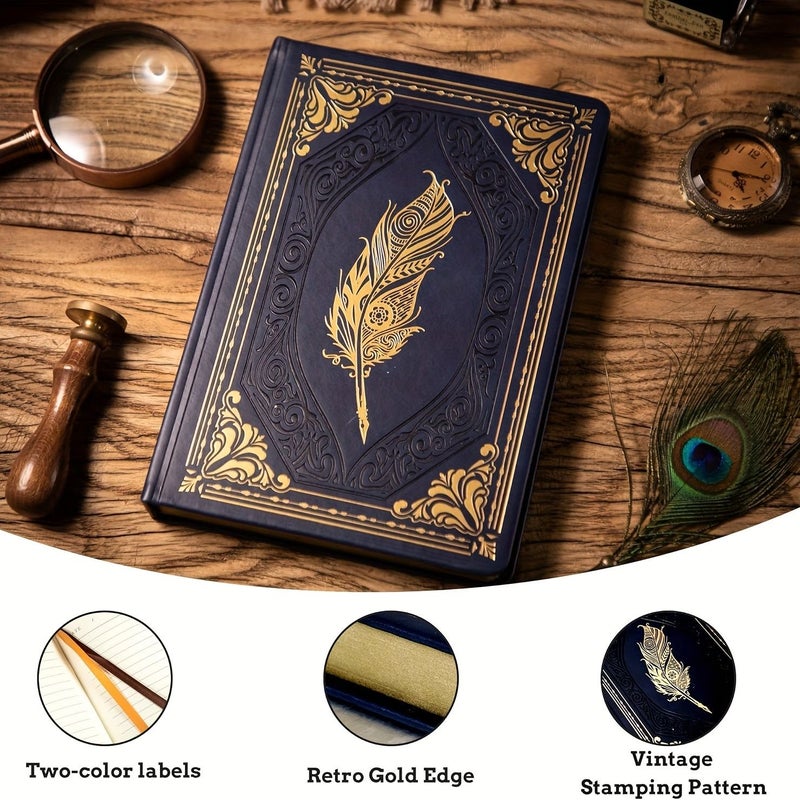 مفكرة مجلدة باللون الأرجواني بتصميم عتيق، غلاف من الجلد الصناعي، 320 صفحة بحاشية ذهبية، ورق سميك 160 جرام للمتر المربع، غلاف صلب مقاس A5 للكتابة والسفر والعمل والمدرسة والمدرسة، مقاس 5.7 × 8.4 بوصة، هدية للرجال والنساء. - Image 5