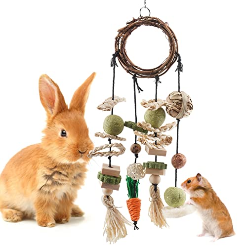 Bissap Bunny Chew Toy Rabbits Cage Hanging Chew Toys and Treats Grapevine Wreaths Rattan Ring with Snacks for Guinea Pigs Chinchillas Hamsters Rats and Other Small Pets Teeth Grinding - Image 1
