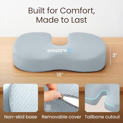 Sleepavo Office Chair Cushion - Seat Cushion for Tailbone Pain Relief - Butt Pillow for Coccyx, Sciatica, and Lower Back Pain - Orthopedic Chair Pad for Lumbar Support in Office Desk (Gray) - Image 3