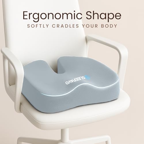 Sleepavo Office Chair Cushion - Seat Cushion for Tailbone Pain Relief - Butt Pillow for Coccyx, Sciatica, and Lower Back Pain - Orthopedic Chair Pad for Lumbar Support in Office Desk (Gray) - Image 4