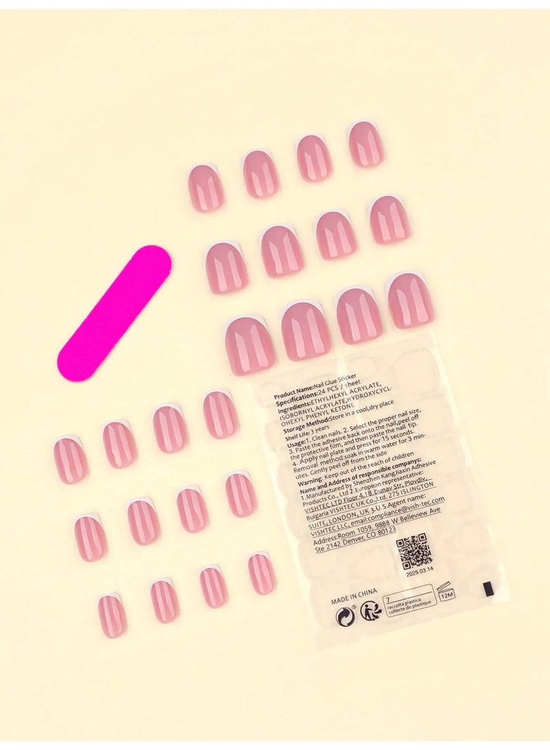 اظافر تركيب مزيفه فرنسيه بتصميم مربع تحتوي العلبه على 24 ظفر مع مبرد اظافر و صمغ - Image 3