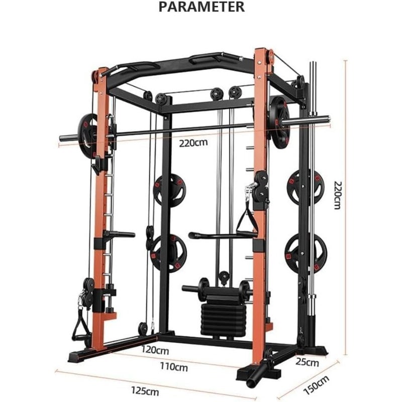 All in One Heavy Duty Multifunctional Unisex Smith Machine Cage System with Cable Crossover, Customizable Training Station Equipment for Workout Weight Lifting and Home Gym Training - Image 5