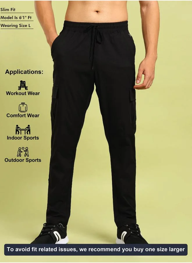 تكنوسبورت Technosport Men Solid Slim Fit Cargo Track Pants with TS FLEXI