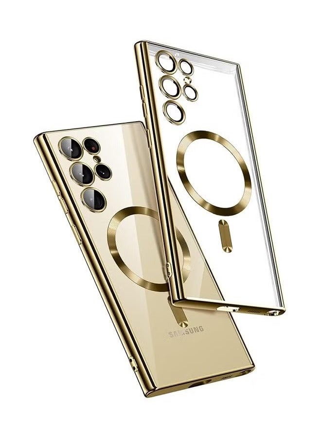 Samsung Galaxy S25 Ultra Magnetic Case Compatible with Mag-Safe, Luxury Plating Design Samsung Galaxy S25 Ultra Case with Camera Lens Protector, Soft TPU Bumper for Samsung Galaxy S25 Ultra (Gold) - Image 1