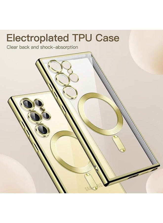 Samsung Galaxy S25 Ultra Magnetic Case Compatible with Mag-Safe, Luxury Plating Design Samsung Galaxy S25 Ultra Case with Camera Lens Protector, Soft TPU Bumper for Samsung Galaxy S25 Ultra (Gold) - Image 2
