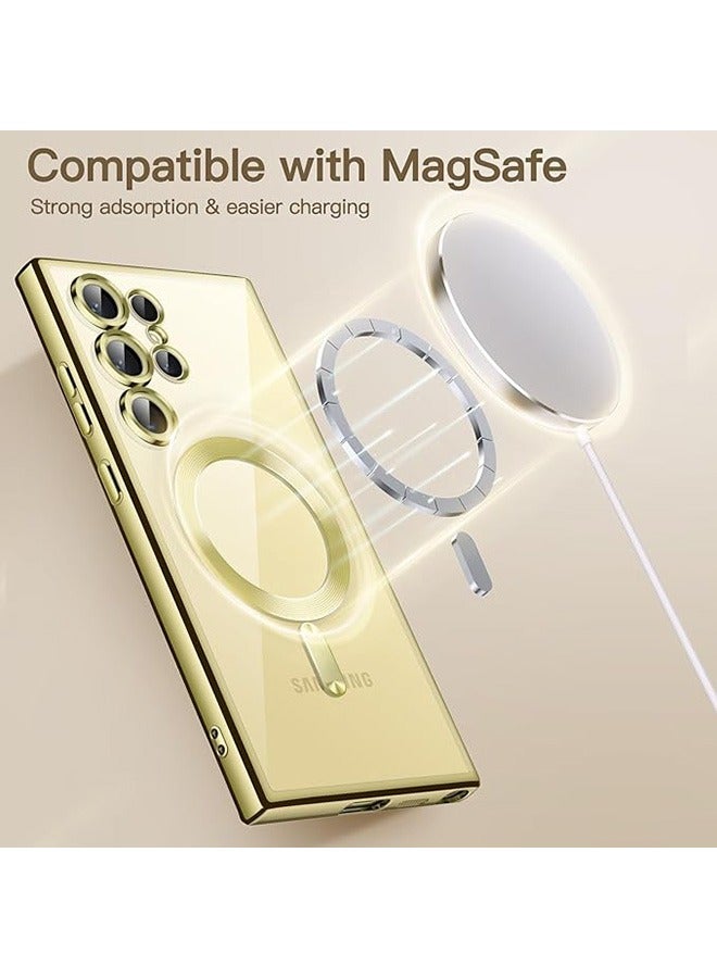 Samsung Galaxy S25 Ultra Magnetic Case Compatible with Mag-Safe, Luxury Plating Design Samsung Galaxy S25 Ultra Case with Camera Lens Protector, Soft TPU Bumper for Samsung Galaxy S25 Ultra (Gold) - Image 3
