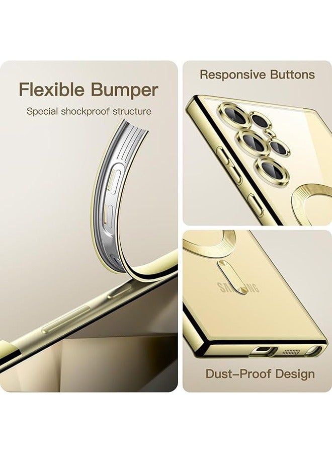 Samsung Galaxy S25 Ultra Magnetic Case Compatible with Mag-Safe, Luxury Plating Design Samsung Galaxy S25 Ultra Case with Camera Lens Protector, Soft TPU Bumper for Samsung Galaxy S25 Ultra (Gold) - Image 4