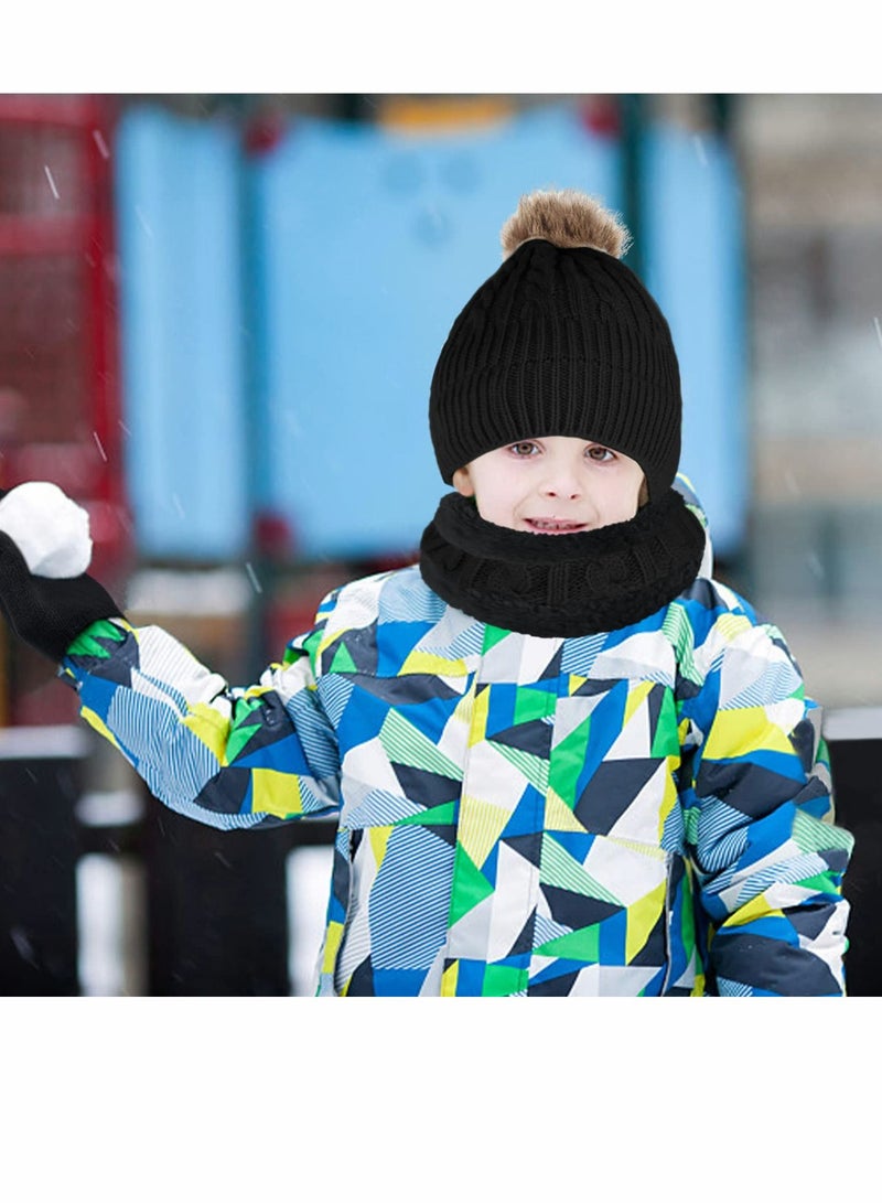 SYOSI Kids Beanie Hat Scarf Gloves Set Knit Winter Warm Set for Toddler Boys Girls for 1-6 Years Old Kids Winter Beanie Hat Scarf Gloves Set with Knit Thick Warm Fleece Lined - Image 3