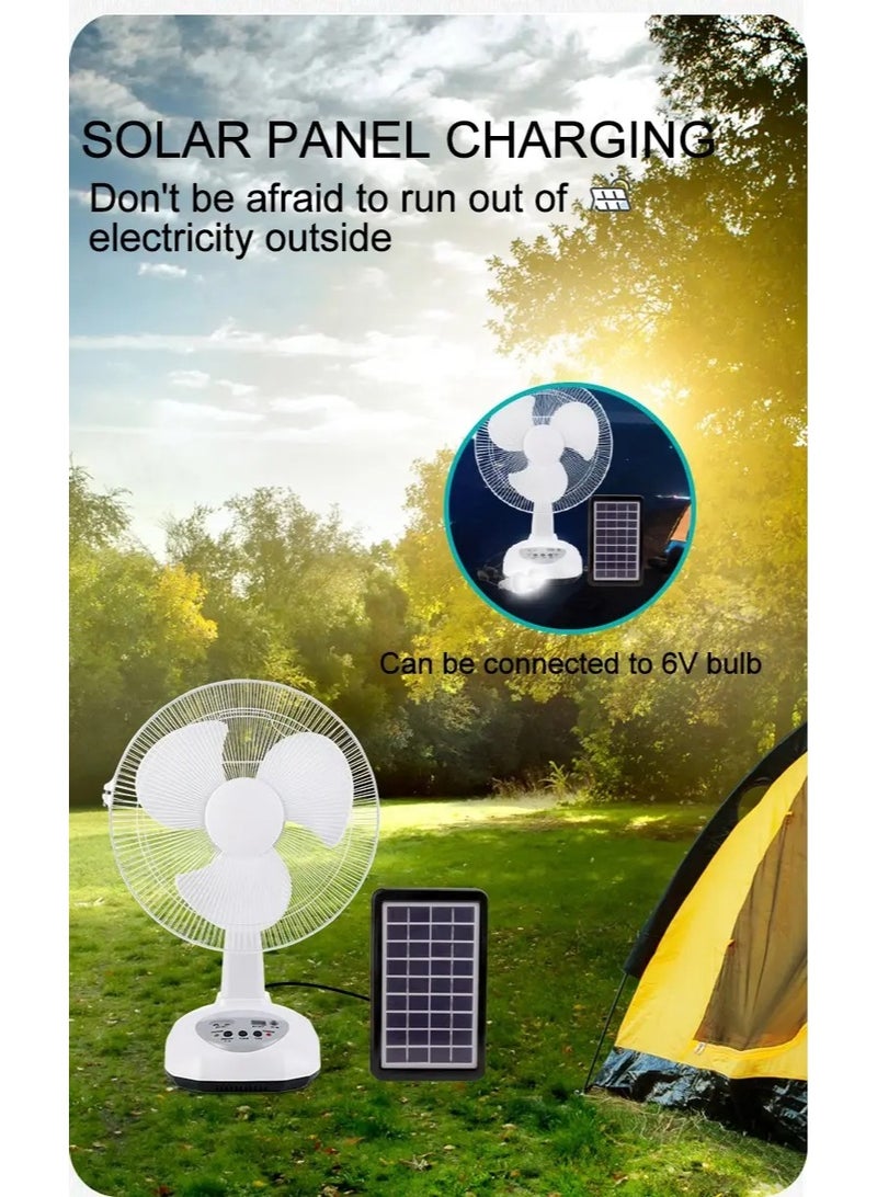 12-inch Smart Rechargeable Desk Fan with Solar Panel + 2 LED Lights, Long Cord - Wireless Operation, Multi-Speed, Ultra Quiet, with Mobile Charging Outlet - Image 2