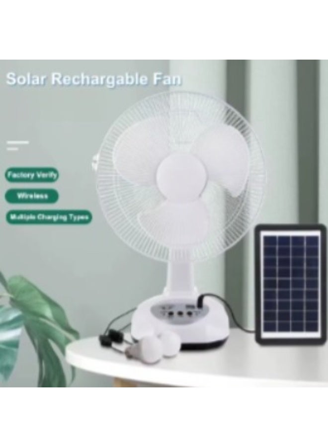 12-inch Smart Rechargeable Desk Fan with Solar Panel + 2 LED Lights, Long Cord - Wireless Operation, Multi-Speed, Ultra Quiet, with Mobile Charging Outlet - Image 3