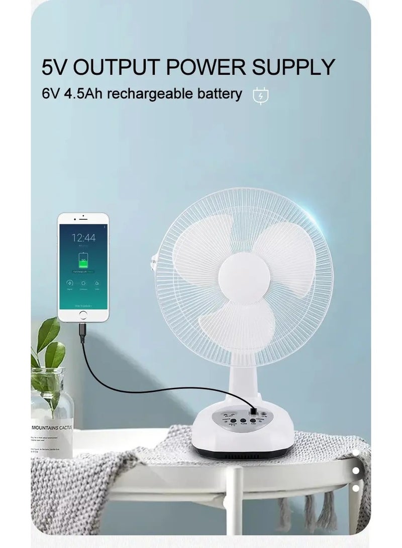 12-inch Smart Rechargeable Desk Fan with Solar Panel + 2 LED Lights, Long Cord - Wireless Operation, Multi-Speed, Ultra Quiet, with Mobile Charging Outlet - Image 4