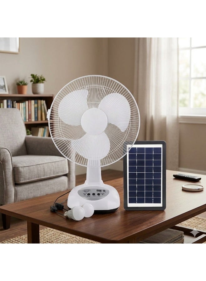 12-inch Smart Rechargeable Desk Fan with Solar Panel + 2 LED Lights, Long Cord - Wireless Operation, Multi-Speed, Ultra Quiet, with Mobile Charging Outlet - Image 1