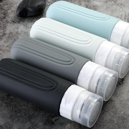 Glivary travel Bottles Kit for Toiletries Organizer BPA Free 90ml Silicone Size Containers Portable Bottle Accessories for Conditioner Shampoo Lotion(4 pack),Multicolor (dark travel bottle_01) - Image 2