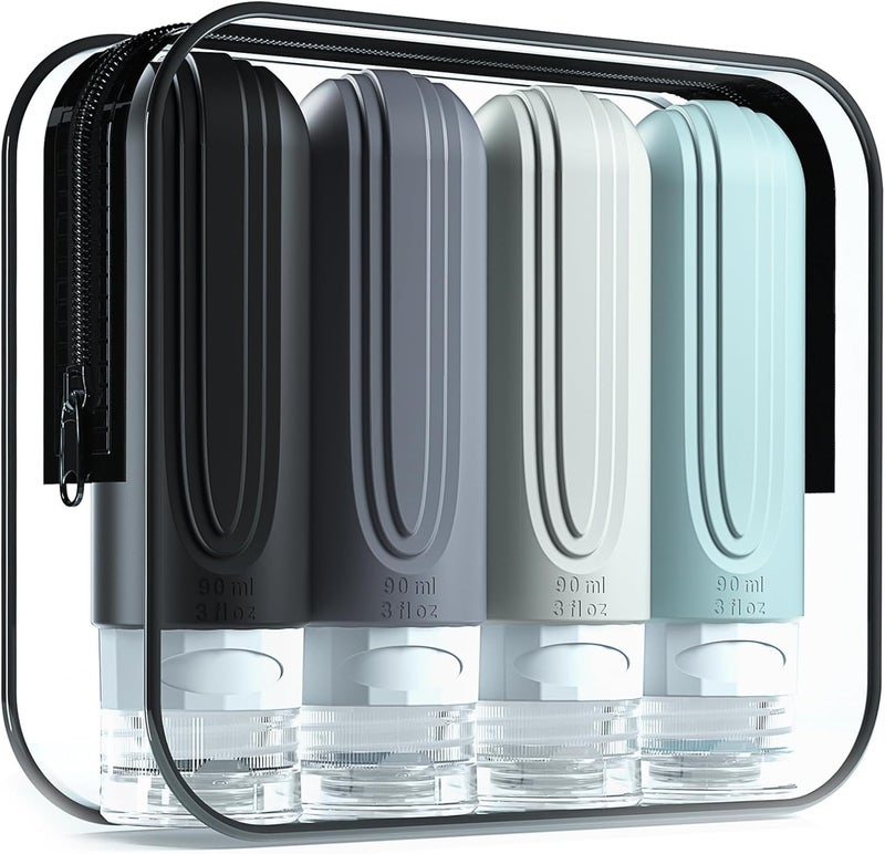Glivary travel Bottles Kit for Toiletries Organizer BPA Free 90ml Silicone Size Containers Portable Bottle Accessories for Conditioner Shampoo Lotion(4 pack),Multicolor (dark travel bottle_01) - Image 1