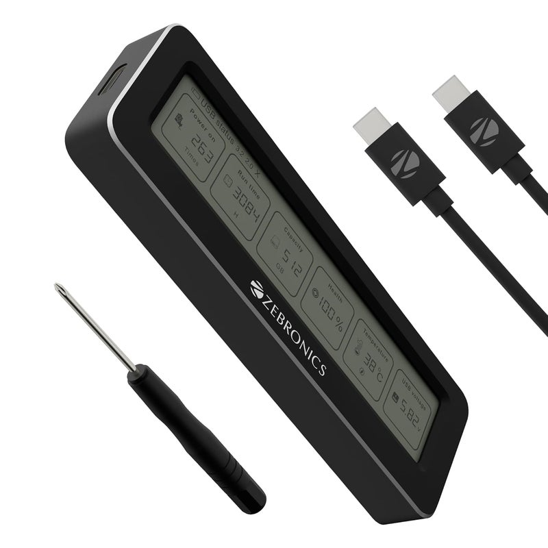 ZEBRONICS حاوية M.2 NVMe/SATA، PCIe 3.0، سعة تخزين 4TB (كحد أقصى)، سرعة نقل تصل إلى 10Gbps، تدعم 2230/2242/2260/2280، Type-C 3.2 Gen2، دعم ويندوز، ماك، لينكس، هيكل من الألمنيوم (CMN1000D) - Image 1