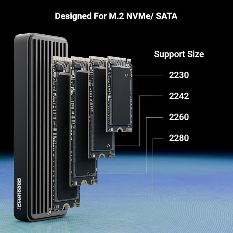 ZEBRONICS حاوية M.2 NVMe/SATA، PCIe 3.0، سعة تخزين 4TB (كحد أقصى)، سرعة نقل تصل إلى 10Gbps، تدعم 2230/2242/2260/2280، Type-C 3.2 Gen2، دعم ويندوز، ماك، لينكس، هيكل من الألمنيوم (CMN1000D) - Image 2