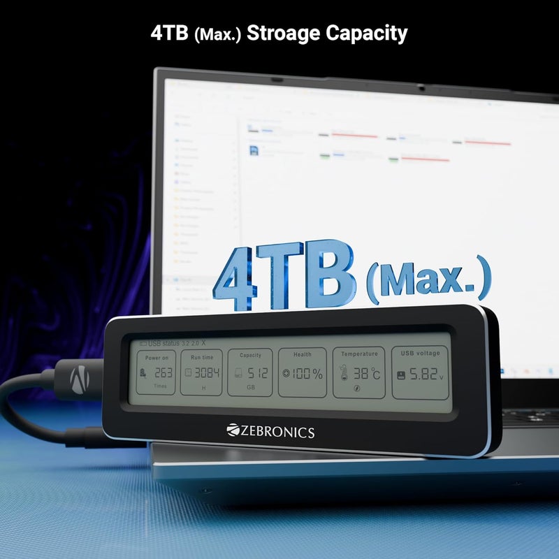 ZEBRONICS حاوية M.2 NVMe/SATA، PCIe 3.0، سعة تخزين 4TB (كحد أقصى)، سرعة نقل تصل إلى 10Gbps، تدعم 2230/2242/2260/2280، Type-C 3.2 Gen2، دعم ويندوز، ماك، لينكس، هيكل من الألمنيوم (CMN1000D) - Image 4