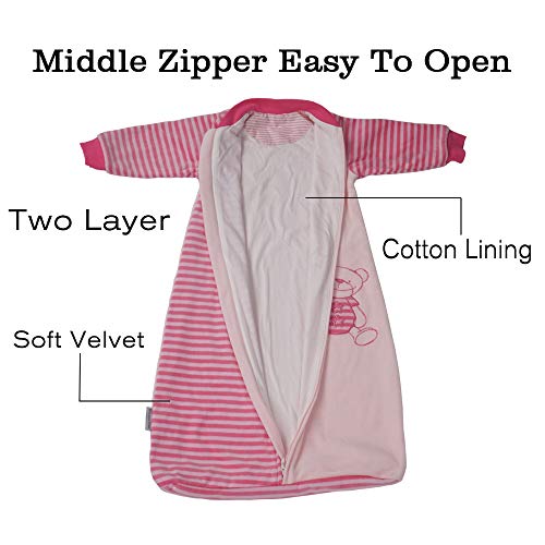 BLOOMSTAR Long Sleeve Sleep Sack Toddler (2-5t) Warm Cotton Velvet, Tog 2.0, Baby Sleeping Bag Withy Arms Infant Sleeved Wearable Blanket Sleeper, Large and Long,4 Seasons, Soft - Image 3