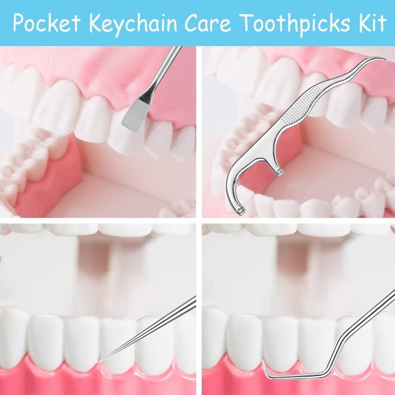 DARDRIS tooth claening kit,Dental Tools, 7 in 1 Stainless Steel Teeth Cleaning Tool Kit, Dental Hygiene Kit Toothpicks Cleaning Picks Flosser for Teeth Braces Cleaning Tools - Image 4