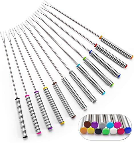 Sago Brothers Set of 12 Stainless Steel Fondue Forks 9.5", Color Coded Cheese Fondue Forks Smores Sticks with Heat Resistant Handle for Chocolate Fountain Cheese Roast Marshmallows Dessert Fruits - Image 1
