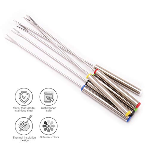 Sago Brothers Set of 12 Stainless Steel Fondue Forks 9.5", Color Coded Cheese Fondue Forks Smores Sticks with Heat Resistant Handle for Chocolate Fountain Cheese Roast Marshmallows Dessert Fruits - Image 2