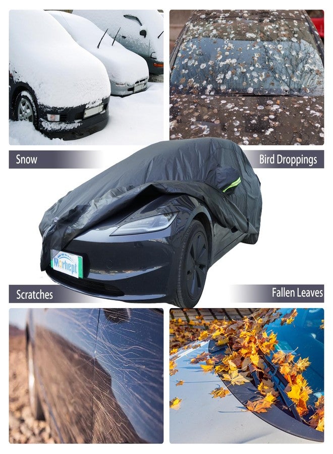 Morhept Car Cover for Tesla Model 3 2017-2023, Custom Fit Waterproof All Weather Full Exterior Cover Rain Snow UV Protection with Door Zipper Charging Port - Image 4