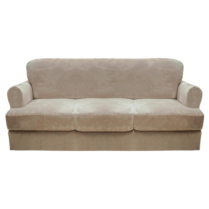 T CUSHION SOFA COVER 4 PIECE SLIPCOVERS SOFT THICK VELVET COUCH COVER FOR LIVING ROOM WASHABLE HIGH STRETCH FURNITURE PROTECTOR WITH 3 CUSHION SLIPCOVER SOFA KHAKI