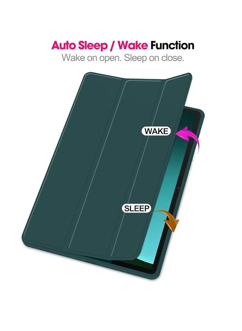 Case for Samsung Galaxy Tab S9 FE+ S9 FE Plus 12.4-Inch Soft TPU Tri-Fold Stand Protective Cover with S Pen Holder S Pen Charging Support Auto Wake Sleep Midnight Green - Image 2