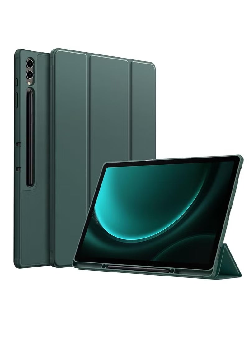 Case for Samsung Galaxy Tab S9 FE+ S9 FE Plus 12.4-Inch Soft TPU Tri-Fold Stand Protective Cover with S Pen Holder S Pen Charging Support Auto Wake Sleep Midnight Green - Image 1