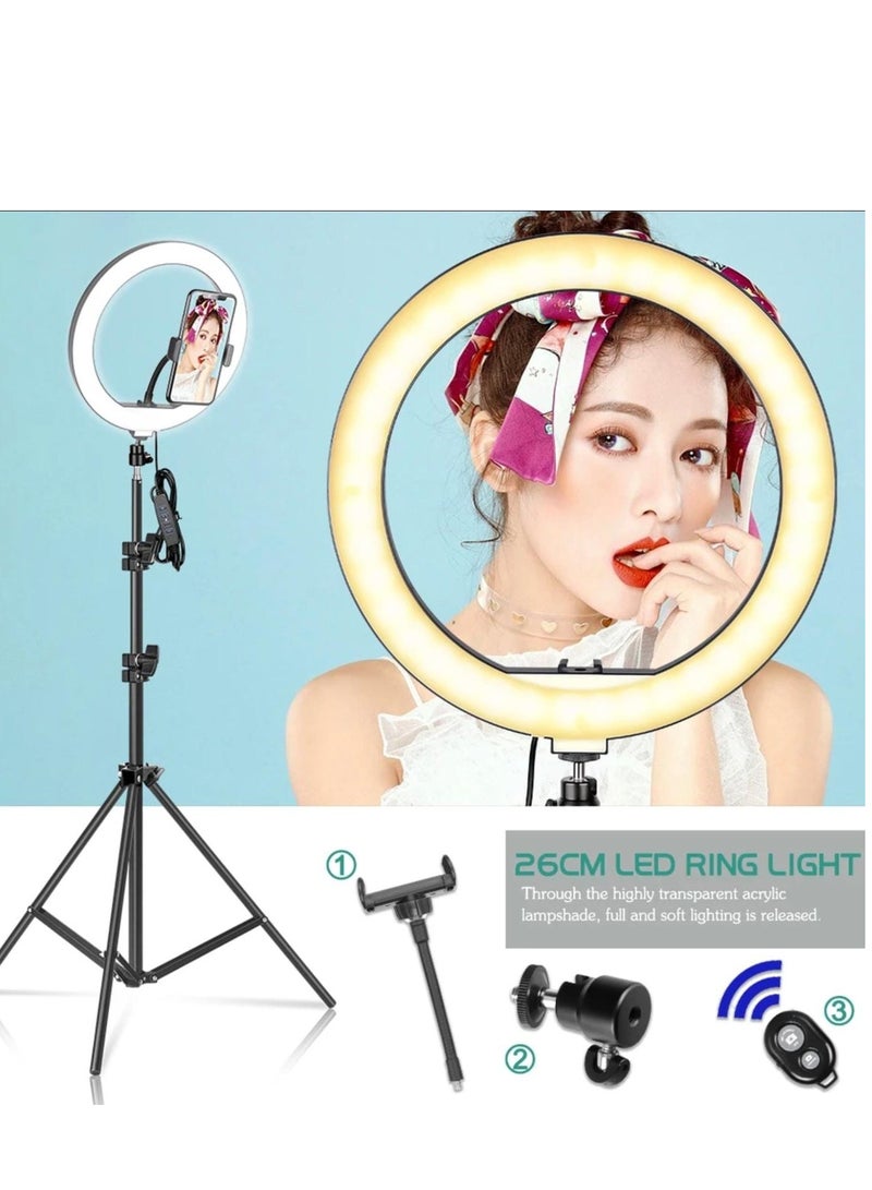 LED Ring Light with Cell Phone Holder Extendable Tripod Stand Bluetooth Device Compatible with iPhone and Android 4 in 1  - Image 1