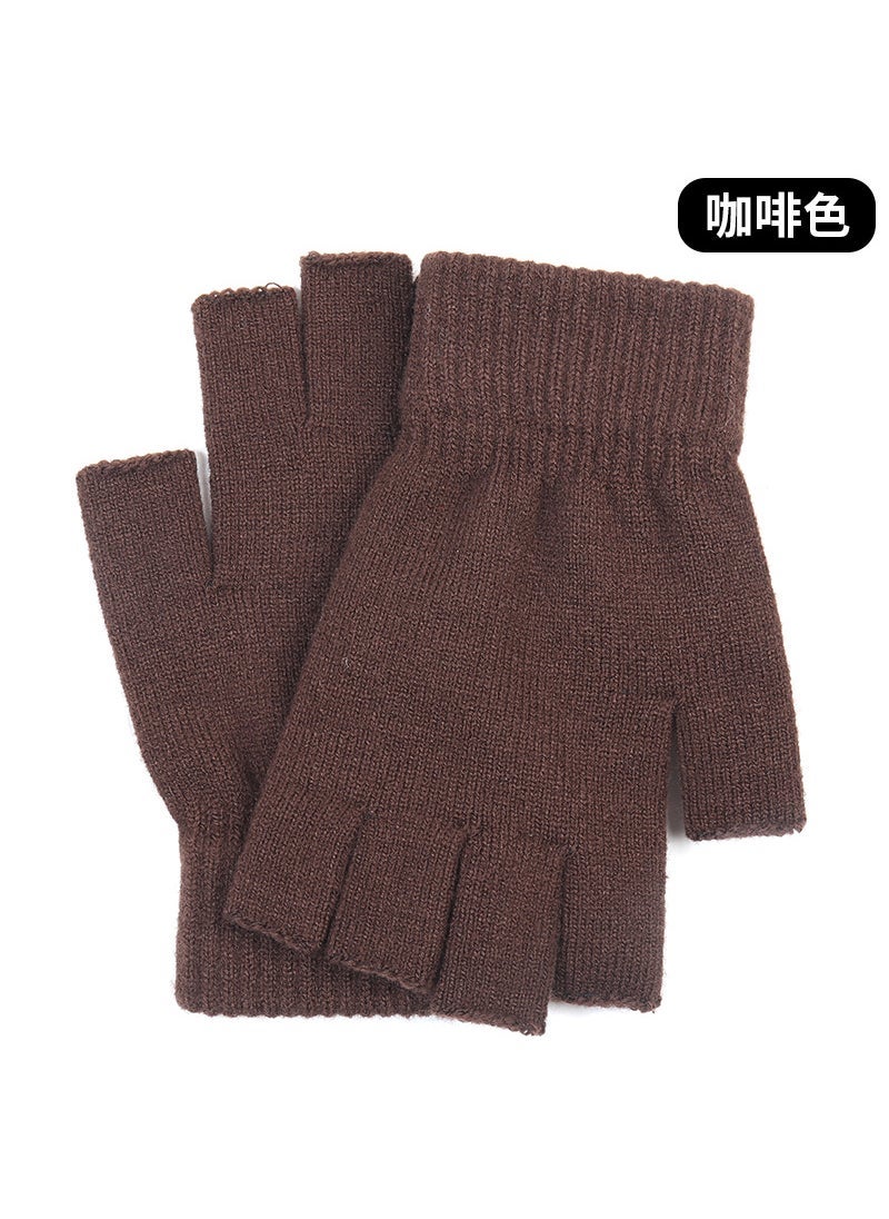 Knit Warm Mens Fingerless Gloves Autumn Winter A13 coffee