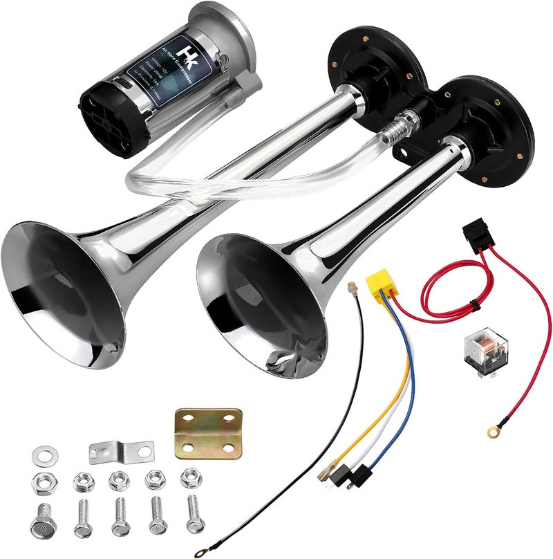 H & K Replacement Air Compressor, 12V 150db Air Pump for Horn, Super Loud Car Horn Compressor Kit Chromed Zinc Single Trumpet for Any Vehicle Trucks Lorrys Cars Vans Trains Boats - Silver - Image 5