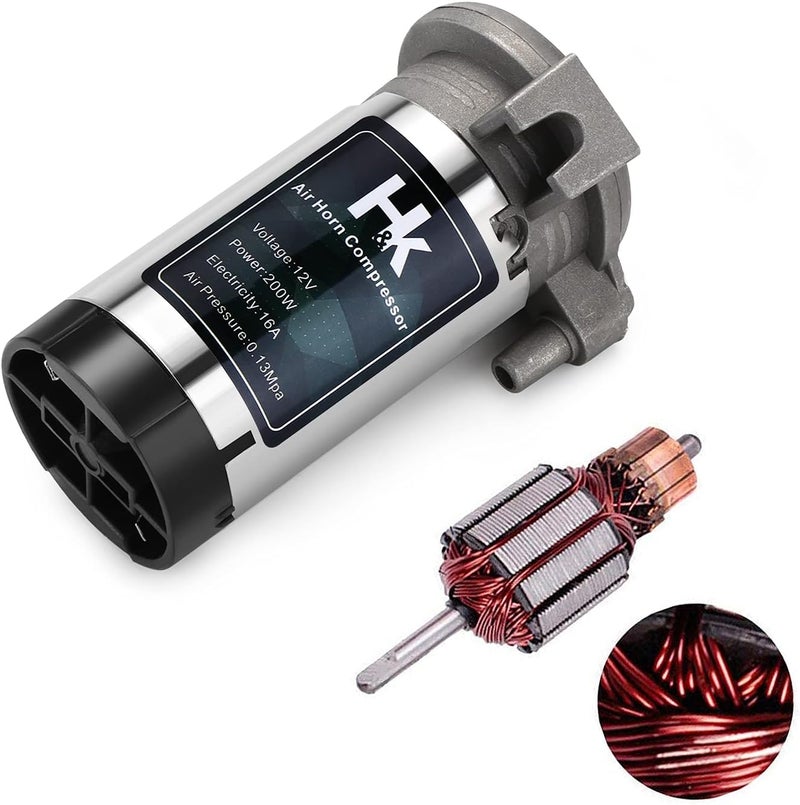 H & K Replacement Air Compressor, 12V 150db Air Pump for Horn, Super Loud Car Horn Compressor Kit Chromed Zinc Single Trumpet for Any Vehicle Trucks Lorrys Cars Vans Trains Boats - Silver - Image 1