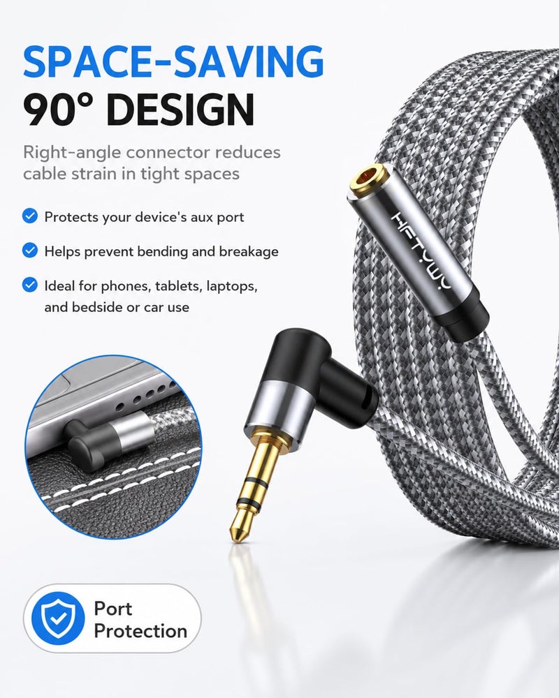 Hftywy Headphone Extension Cable 20ft 3.5mm Male to Female Stereo Audio Extension Cable - Double Shielded Braided Long 1/8 TRS aux Cord Extender for Smartphones, Tablets, Media Players - Image 4