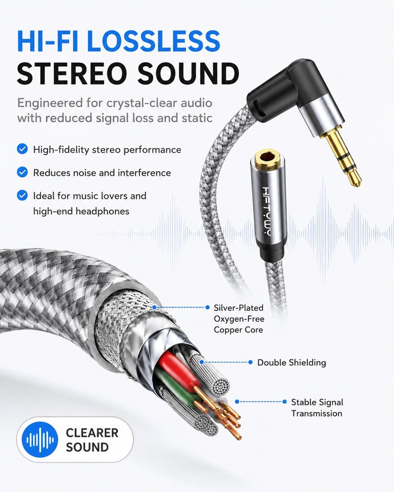 Hftywy Headphone Extension Cable 20ft 3.5mm Male to Female Stereo Audio Extension Cable - Double Shielded Braided Long 1/8 TRS aux Cord Extender for Smartphones, Tablets, Media Players - Image 5