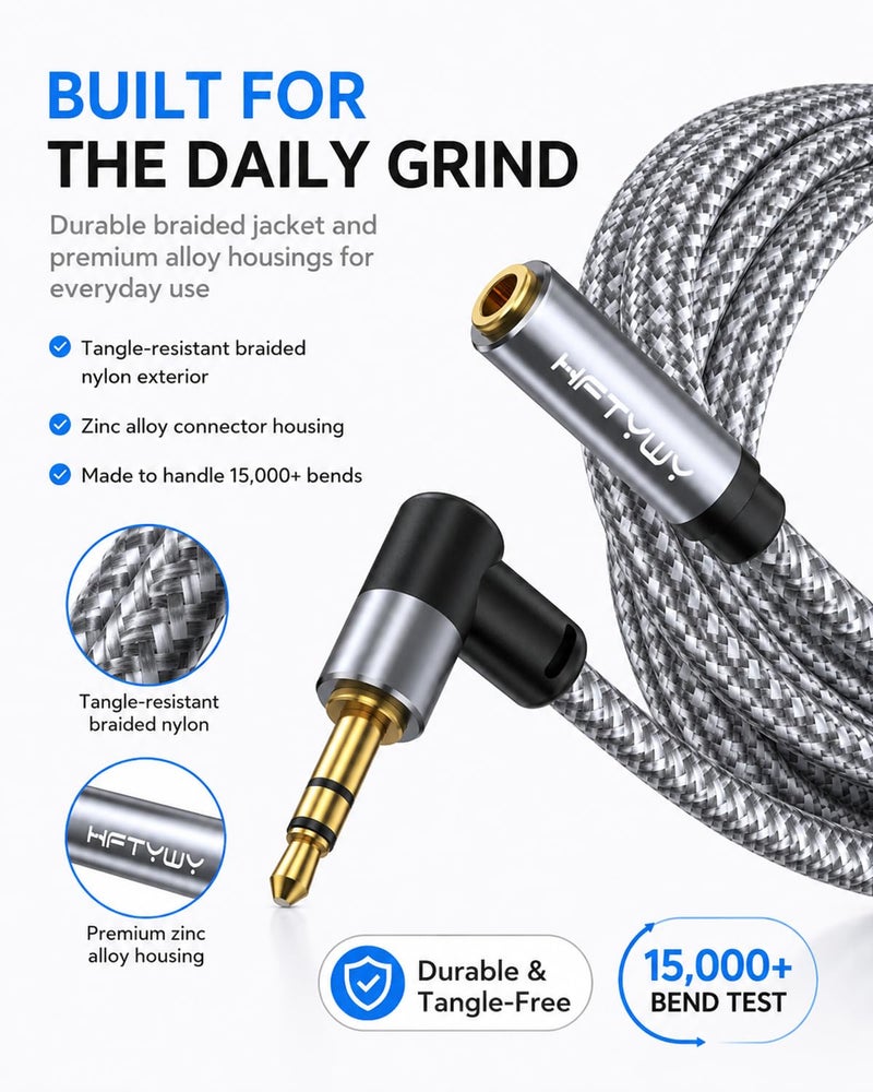 Hftywy Headphone Extension Cable 20ft 3.5mm Male to Female Stereo Audio Extension Cable - Double Shielded Braided Long 1/8 TRS aux Cord Extender for Smartphones, Tablets, Media Players - Image 3