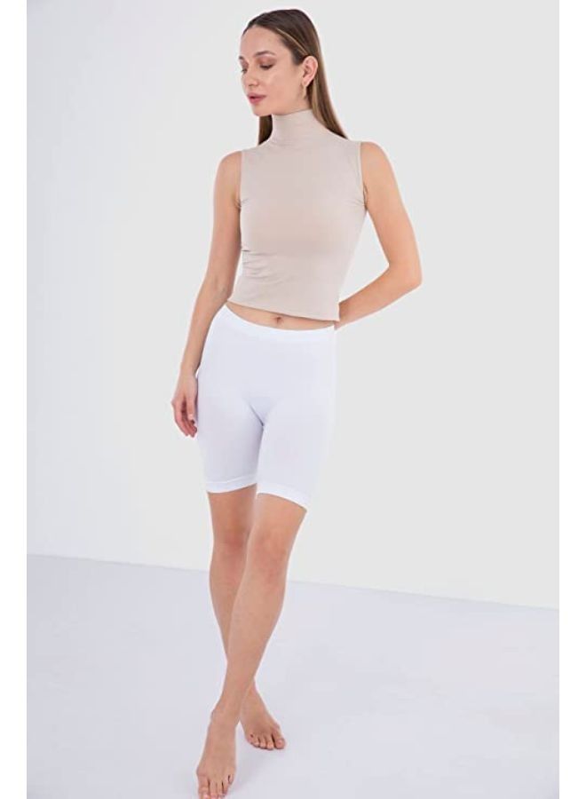 Carina Lycra shorts with elastic above the knee and a mid-rise waist, white colour - Image 2