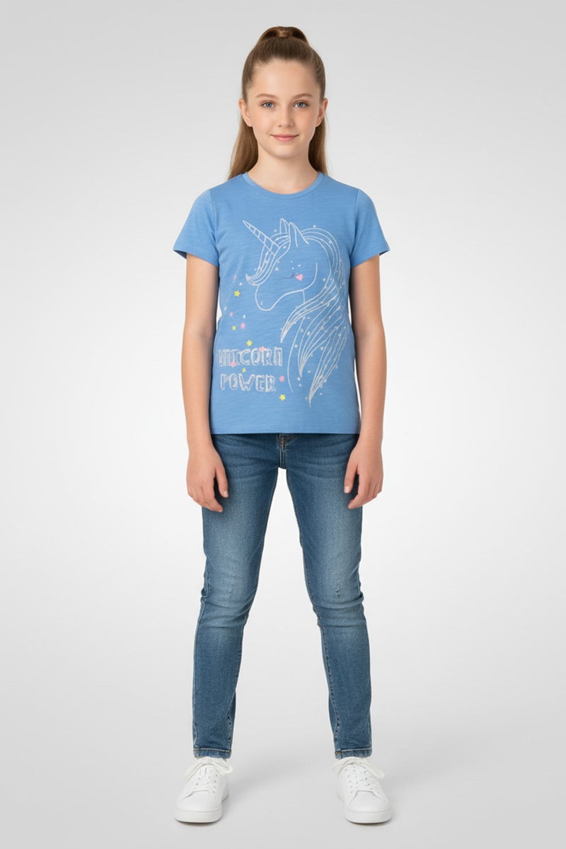 Hamleys Kids Girl Crew Neck Short Sleeve Graphic Print T-Shirt, Light Blue - Image 1